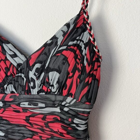 Y2K Babydoll Midi Dress Maximalist Colorful Print With Braided Straps Size 6 - Picture 2 of 10